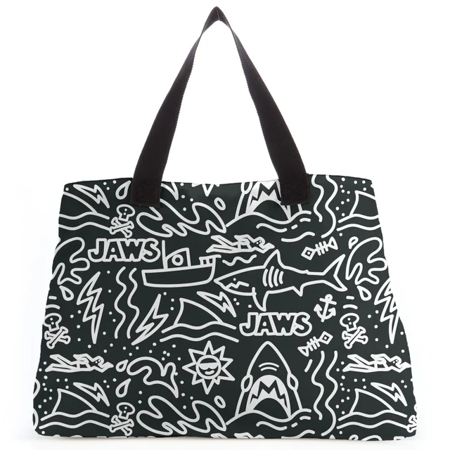 Jaws Black Doodle Tote Bag