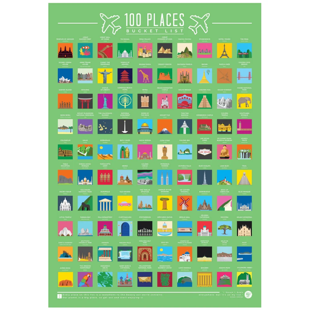 100 Places Bucket List Poster Afbeelding 1