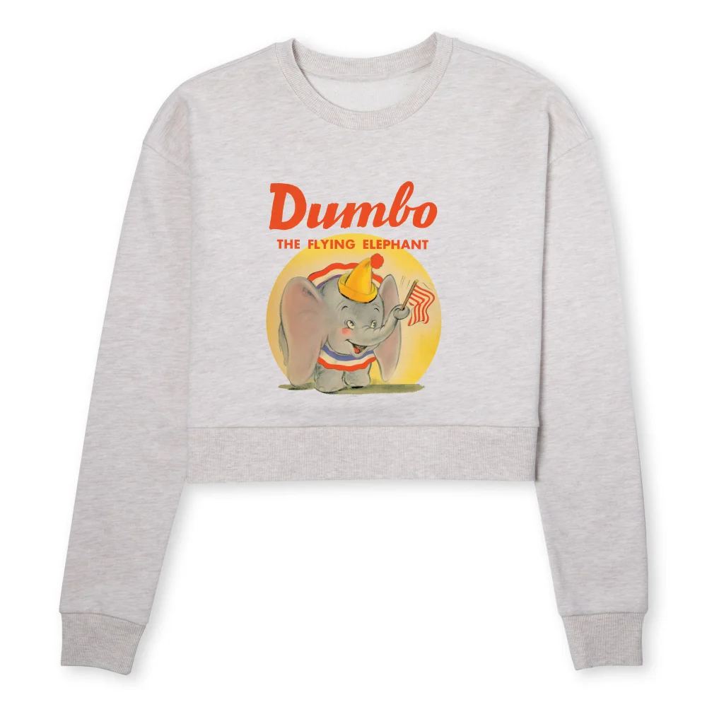Dumbo Flying Elephant Women's Cropped Sweatshirt - Ecru Marl - L Afbeelding 1
