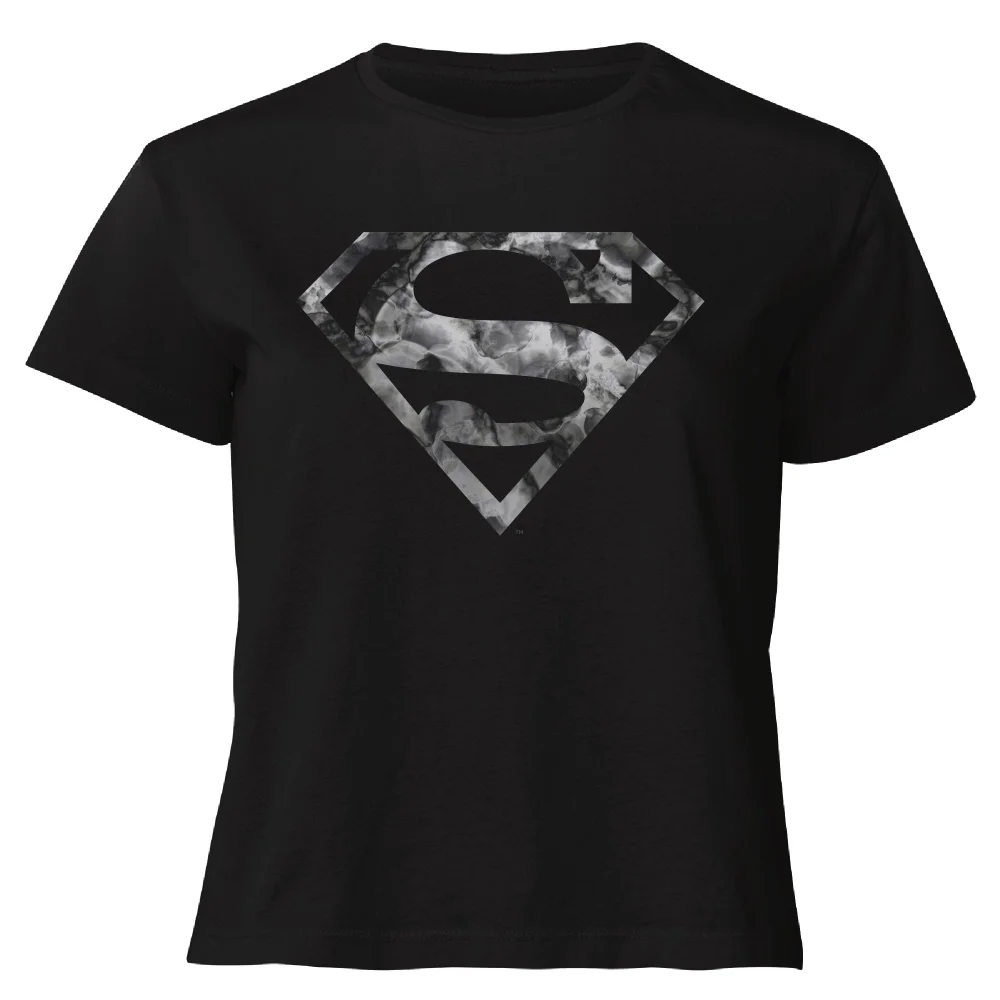 Marble Superman Logo Women's Cropped T-Shirt - Black - XS Afbeelding 1